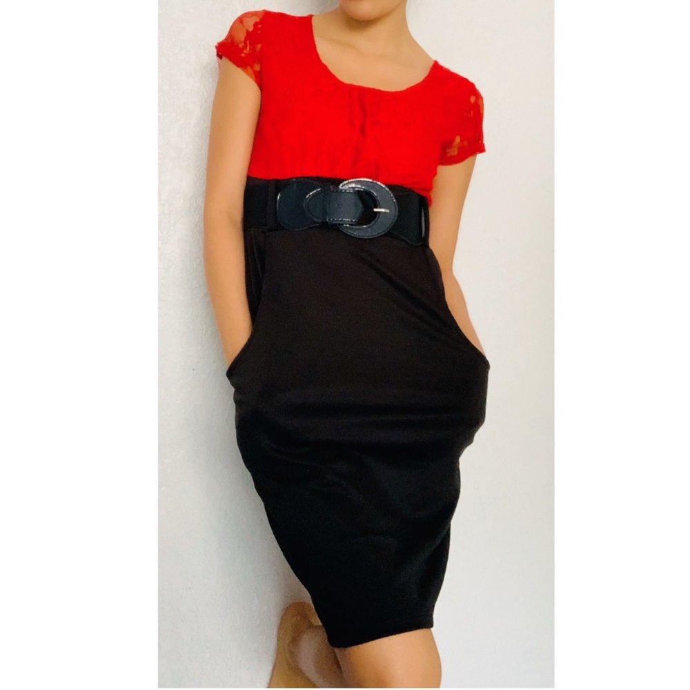 Cocktail dress black & red w/belt